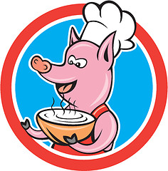 Image showing Pig Chef Cook Holding Bowl Circle Cartoon