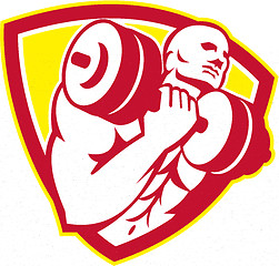 Image showing Bodybuilder Lifting Dumbbell Shield Retro