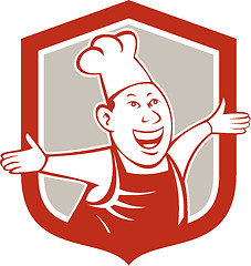 Image showing Chef Cook Happy Arms Out Shield Cartoon