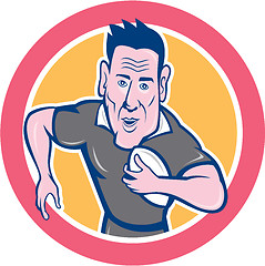 Image showing Rugby Player Running Charging Circle Cartoon