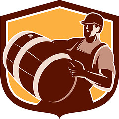 Image showing Bartender Carrying Beer Barrel Shield Retro