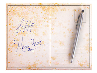 Image showing Old paper postcard - Happy new year