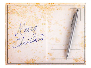 Image showing Old paper postcard - Merry Christmas