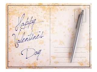 Image showing Old paper postcard - Happy valentines day