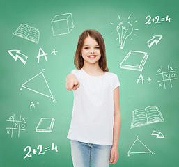 Image showing smiling little girl in white blank t-shirt