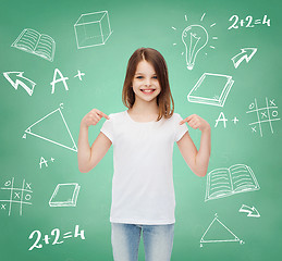 Image showing smiling little girl in white blank t-shirt