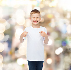 Image showing smiling little boy in white blank t-shirt