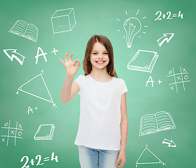 Image showing smiling little girl in white blank t-shirt