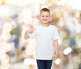Image showing smiling little boy in white blank t-shirt