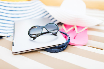 Image showing close up of laptop on beach