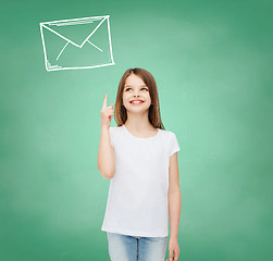 Image showing smiling little girl in white blank t-shirt