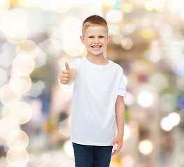 Image showing smiling little boy in white blank t-shirt