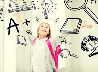 Image showing happy teenage girl with raised hands