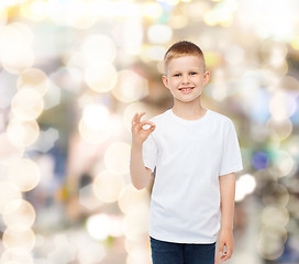 Image showing smiling little boy in white blank t-shirt