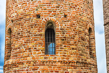 Image showing Romanesque cylindrical bell tower of countryside church