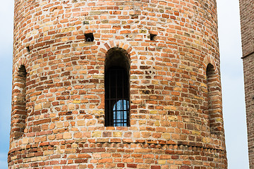 Image showing Romanesque cylindrical bell tower of countryside church