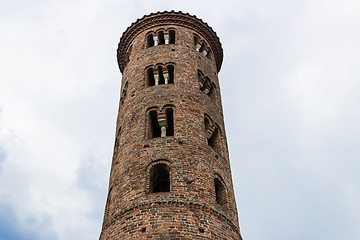 Image showing Romanesque cylindrical bell tower of countryside church