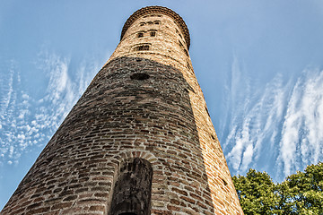 Image showing Romanesque cylindrical bell tower of countryside church