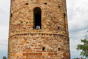 Image showing Romanesque cylindrical bell tower of countryside church