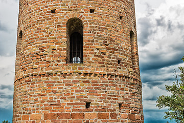 Image showing Romanesque cylindrical bell tower of countryside church