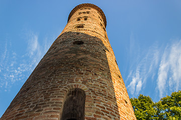 Image showing Romanesque cylindrical bell tower of countryside church