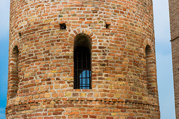 Image showing Romanesque cylindrical bell tower of countryside church