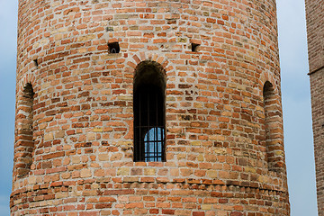 Image showing Romanesque cylindrical bell tower of countryside church