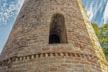 Image showing Romanesque cylindrical bell tower of countryside church