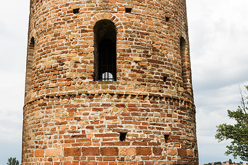 Image showing Romanesque cylindrical bell tower of countryside church