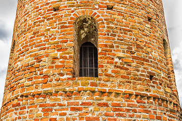 Image showing Romanesque cylindrical bell tower of countryside church