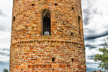 Image showing Romanesque cylindrical bell tower of countryside church