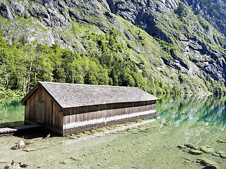 Image showing Boathouse at lake Obersee