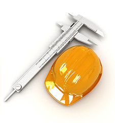 Image showing Vernier caliper and yellow hard hat 3d 