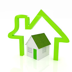 Image showing 3d green house and icon house on white background 