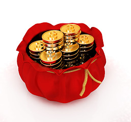 Image showing Bag and dollar coins 