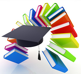 Image showing Colorful books like the rainbow and graduation hat 