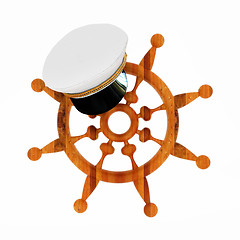 Image showing Marine cap on wood marine steering wheel 