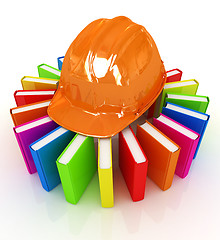 Image showing Colorful books and hard hat 