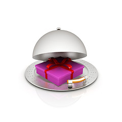 Image showing Illustration of a luxury gift on restaurant cloche