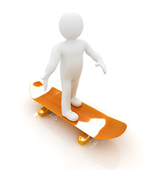 Image showing 3d white person with a skate and a cap