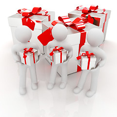 Image showing 3d mans and gifts with red ribbon