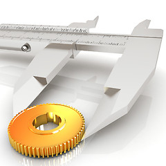 Image showing Vernier caliper measures the cogwheel 