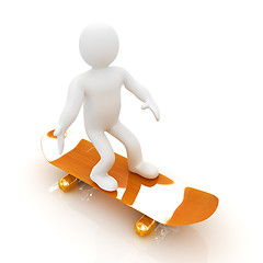 Image showing 3d white person with a skate and a cap