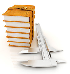 Image showing Vernier caliper and leather professional books. Best professiona