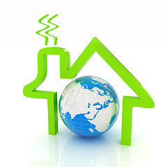 Image showing 3d green icon house, earth on white background 