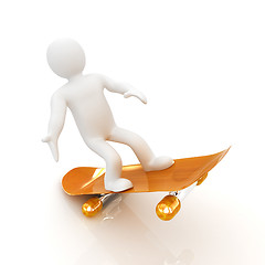 Image showing 3d white person with a skate and a cap