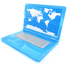 Image showing Laptop with world map on screen