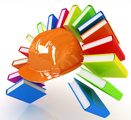 Image showing Colorful books like the rainbow and hard hat 