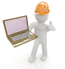 Image showing 3D small people - an engineer with the laptop 