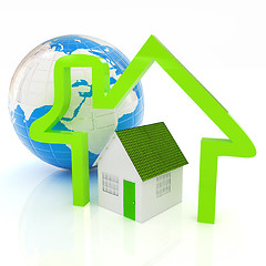 Image showing 3d green house, earth and icon house on white background 